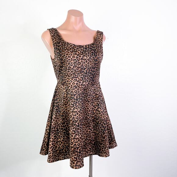 Caruso Caruso Leopard Animal Print Sleeveless Fit & Flare Mini Dress Brown Spots - Picture 10 of 11